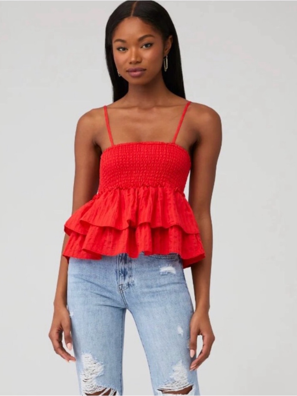 BB Dakota Red Smocked Ruffle Cami